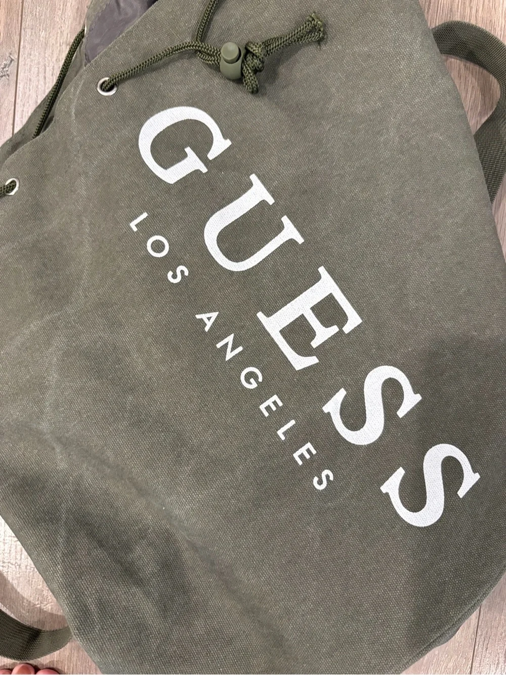 GUESS Olive Green Canvas Duffel with Logo